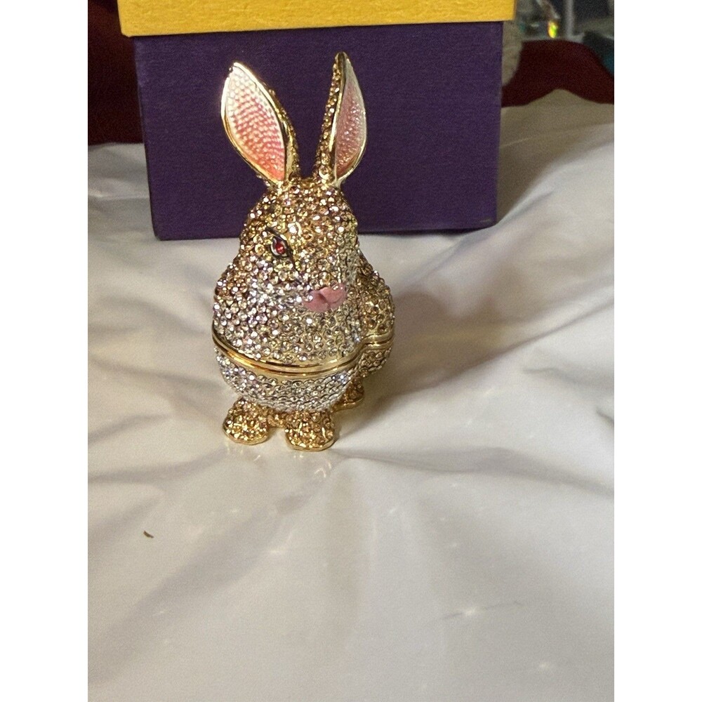 NEW RUCINNI Bunny Rabbit Trinket Box w/ Rhinestone Crystals - Picture 2 of 11